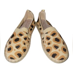 Deltan Hensley Espadrille Women's Leooard Print Flyknit Slip On Flats Sz 8.5M